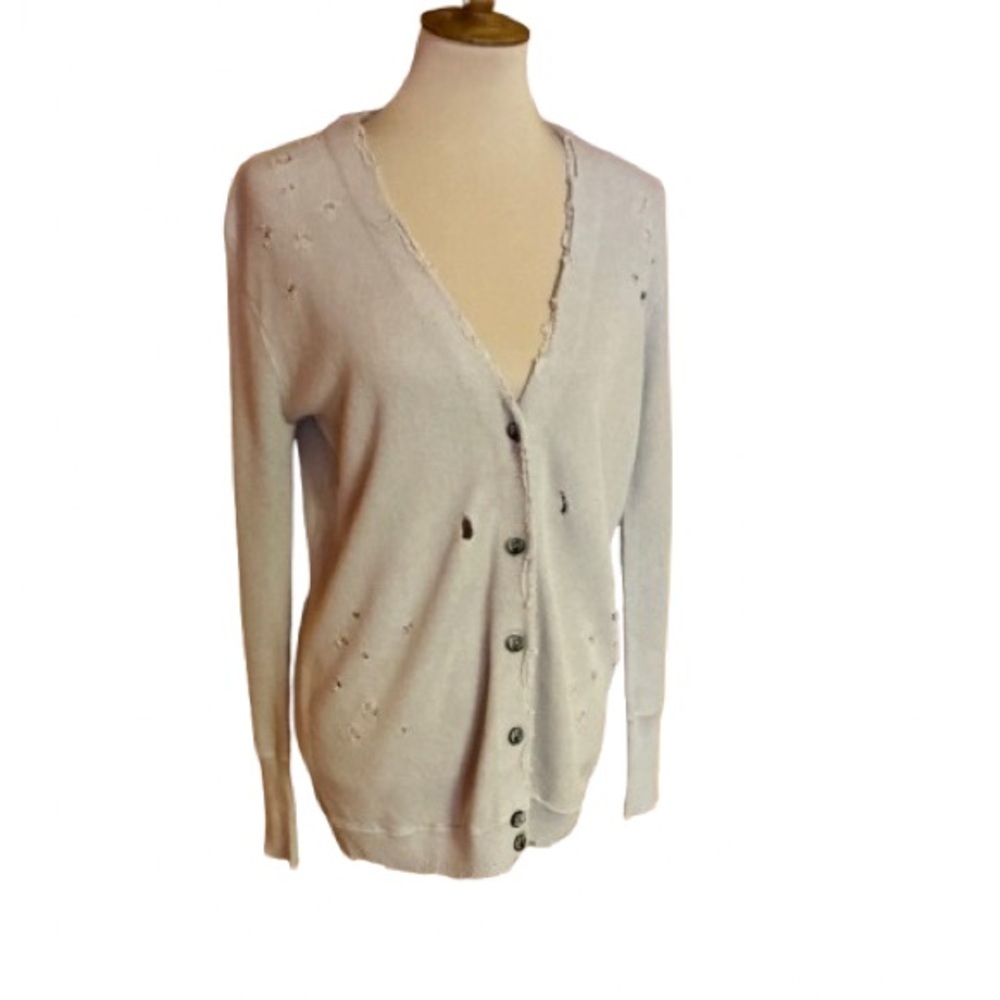Gilded Intent Buckle distressed holey grandpa cardigan